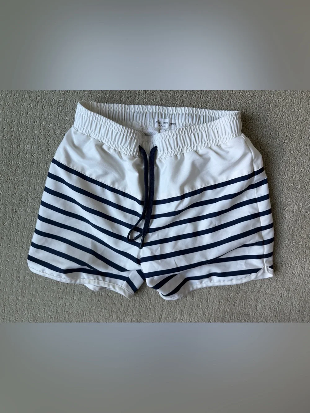 Kids White and Navy Striped Swim Trunks